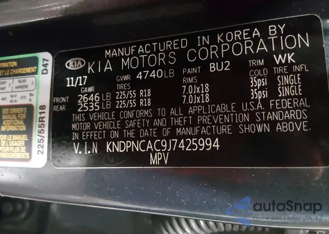 2018 Kia Sportage Ex из США, поврежденный, VIN KNDPNCAC9J7425994